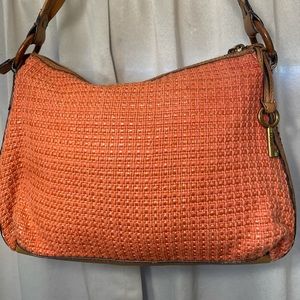 Fossil Orange Straw-look Fabric & Brown